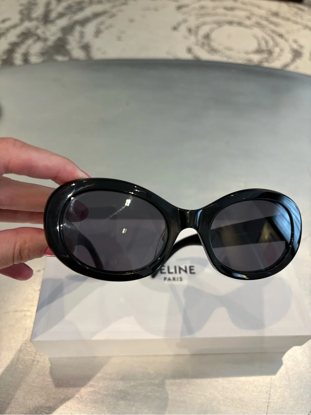 Celine Eyewear Triomphe 01 Oval Sunglasses Black With Gold Logo Unisex
